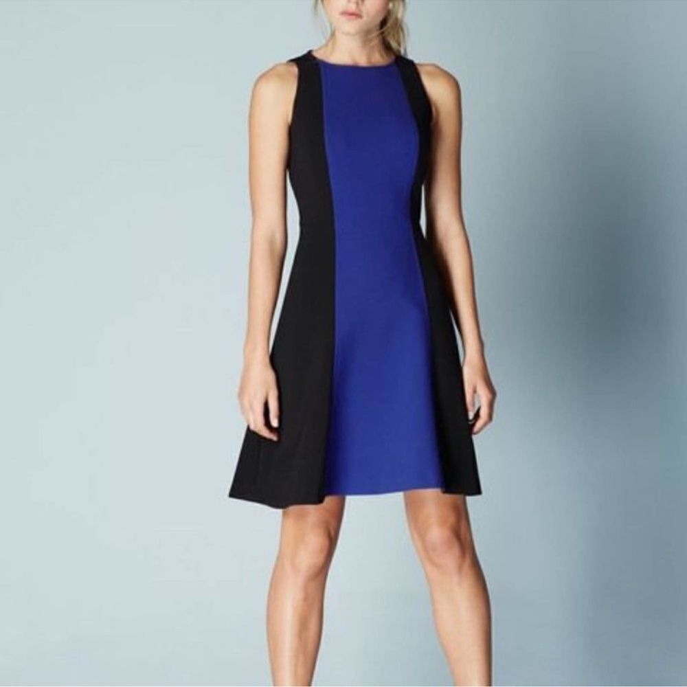 Boden aAudry color block ponte dress blue &‎ black hidden back zipper sz 2R